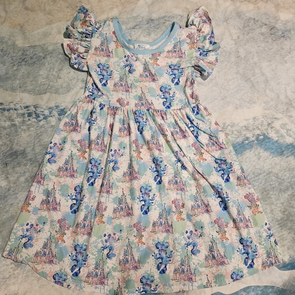Enchanted Dress Shop Watercolor Castle Print Dress Girls 4XL 8/9‎